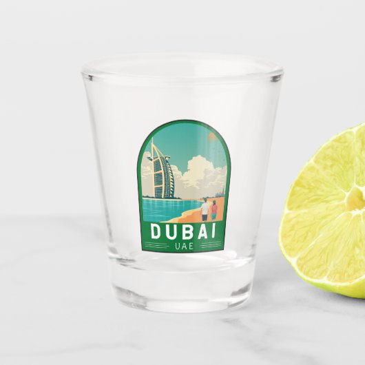 Dubai United Arab Emirates Retro Travel Art Shot Glas (Voorkant)