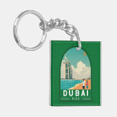 Dubai United Arab Emirates Retro Travel Art Sleutelhanger (Voorkant Links)