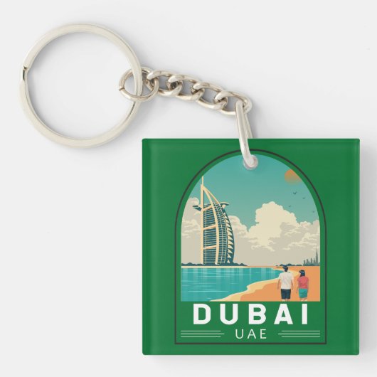 Dubai United Arab Emirates Retro Travel Art Sleutelhanger (Voorkant)