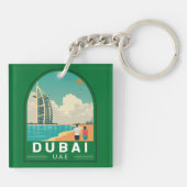 Dubai United Arab Emirates Retro Travel Art Sleutelhanger (Achterkant)