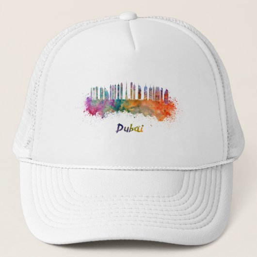 Dubai V2 skyline in waterverf Trucker Pet (Voorkant)