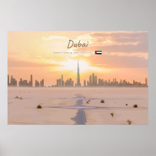 Dubai, VAE - Burj Khalifa woestijn skyline Poster