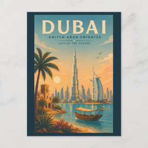 Dubai VAE Illustratie Reis Kunst Vintage Briefkaart