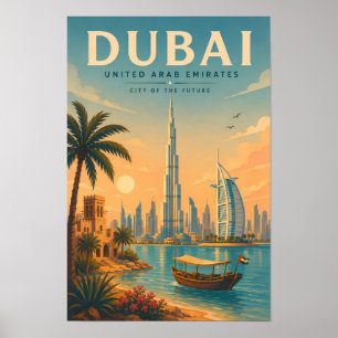 Dubai VAE Illustratie Reis Kunst Vintage Poster