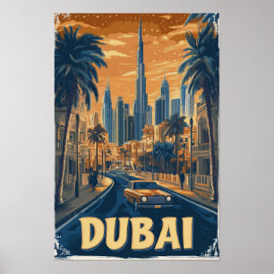 Dubai VAE Illustratie Reis Oude Stijl Poster