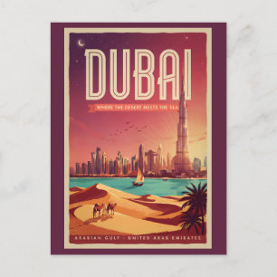 Dubai VAE Nacht Skyline Illustratie Reis Kunst Briefkaart