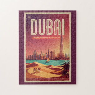 Dubai VAE Nacht Skyline Illustratie Reis Kunst Legpuzzel