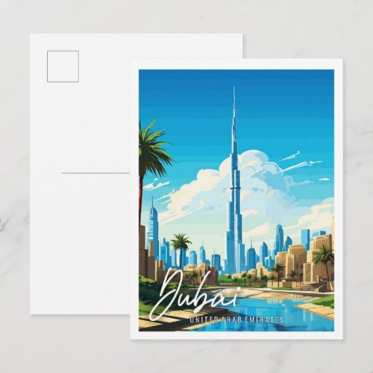 Dubai VAE vintage reisillustratie Briefkaart (Voorkant / Achterkant)