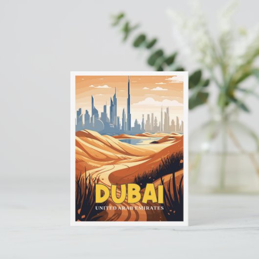 Dubai VAE vintage reisillustratie Briefkaart (Staand voorkant)
