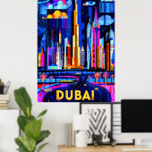 Dubai Vibrant Skyline - Geometrische stadskunst Poster (Thuiskantoor)