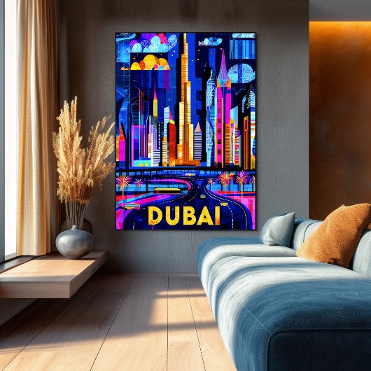 Dubai Vibrant Skyline - Geometrische stadskunst Poster