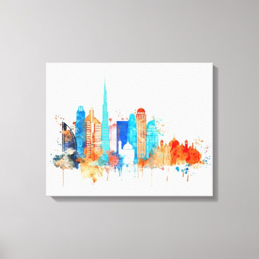 Dubai waterverf skyline canvas afdruk (Voorkant)