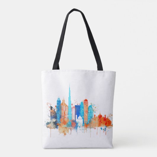 Dubai waterverf skyline tote bag (Achterkant)
