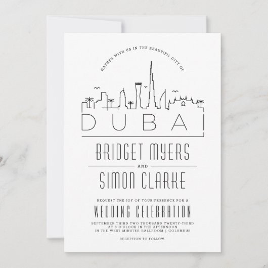 Dubai Wedding Deco Skyline Uitnodiging (Voorkant)