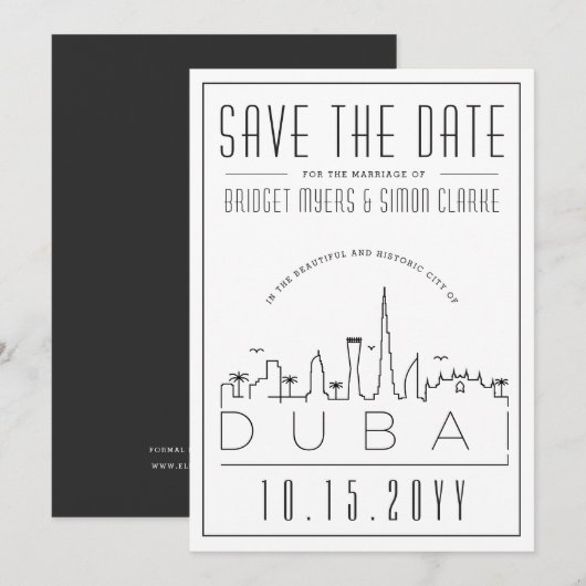 Dubai Wedding Deco Style Skyline Save the Date Kaart (Voorkant / Achterkant)