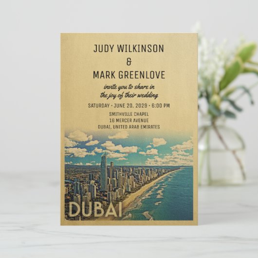 Dubai Wedding Invitation midden in de eeuw Kaart (Staand voorkant)