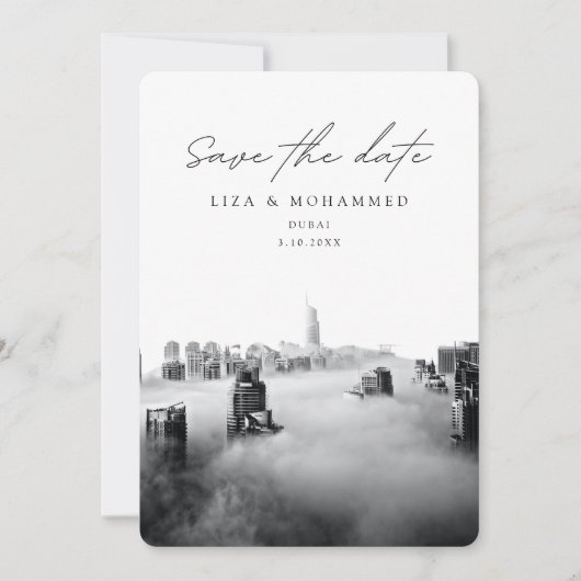 Dubai Wedding Save the Date Zwart & Wit Classy Kaart (Voorkant)