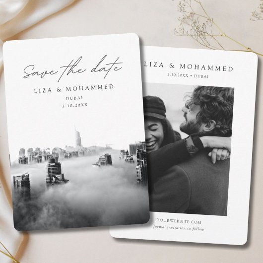 Dubai Wedding Save the Date Zwart & Wit Classy Kaart