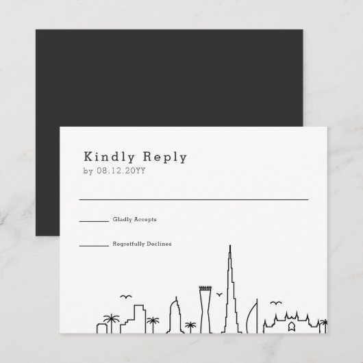 Dubai Wedding | Stylized City Skyline RSVP (Voorkant / Achterkant)