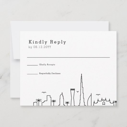 Dubai Wedding | Stylized City Skyline RSVP Kaartje (Voorkant)