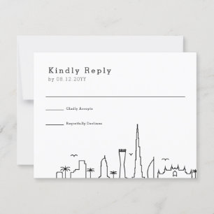 Dubai Wedding   Stylized City Skyline RSVP Kaartje