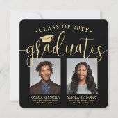 Dubbel Afstuderen 2 Afstudeerders & 4 foto's Zwart Aankondiging (Voorkant)