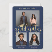 Dubbel Afstuderen 2 Afstudeerders Navy & Gold Join Kaart (Voorkant)