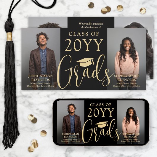 Dubbel Afstuderen 2 Afstudeerders Zwart & Goud Gez Aankondiging