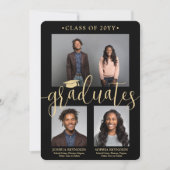 Dubbel Afstuderen 2 Afstudeerders Zwart & Goud Gez Kaart (Voorkant)