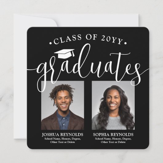 Dubbel Afstuderen 2 foto's Zwart Wit Joint Party Kaart (Voorkant)