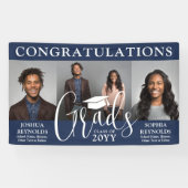 Dubbel Afstuderen 3 Foto Navy & Wit Joint Party Spandoek (Horizontaal)