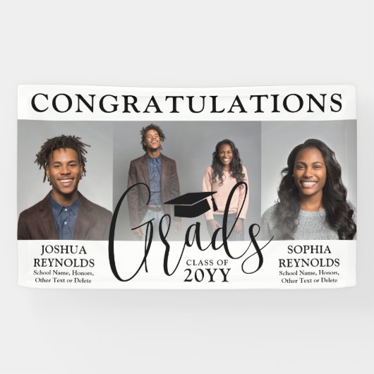 Dubbel Afstuderen 3 Fotocollage Gezamenlijke Parti Spandoek (Horizontaal)