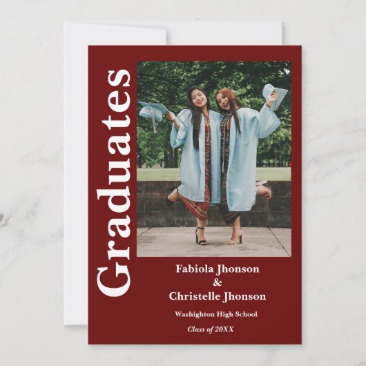 Dubbel afstuderen broers en zussen bordeaux afstud kaart (Voorkant)