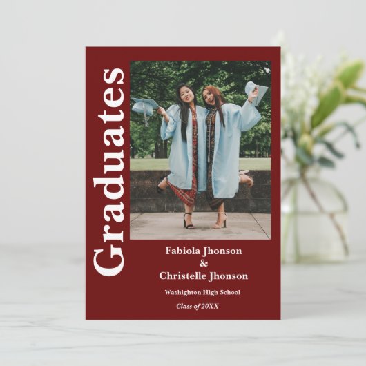 Dubbel afstuderen broers en zussen bordeaux afstud kaart (Staand voorkant)