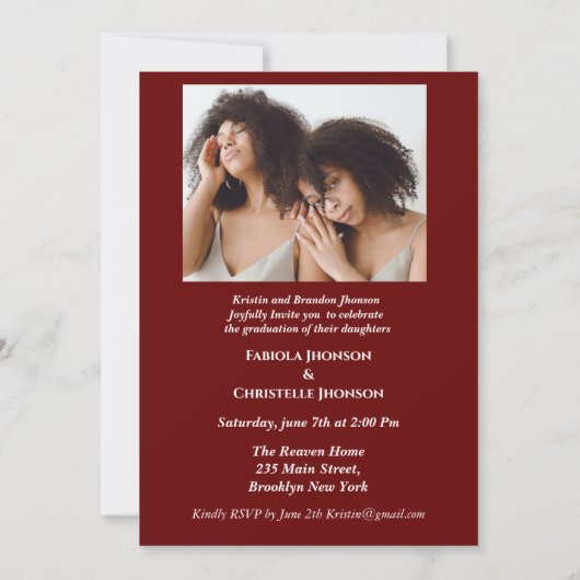 Dubbel afstuderen broers en zussen bordeaux afstud kaart (Achterkant)