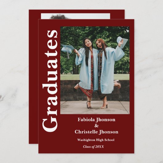 Dubbel afstuderen broers en zussen bordeaux afstud kaart (Voorkant / Achterkant)