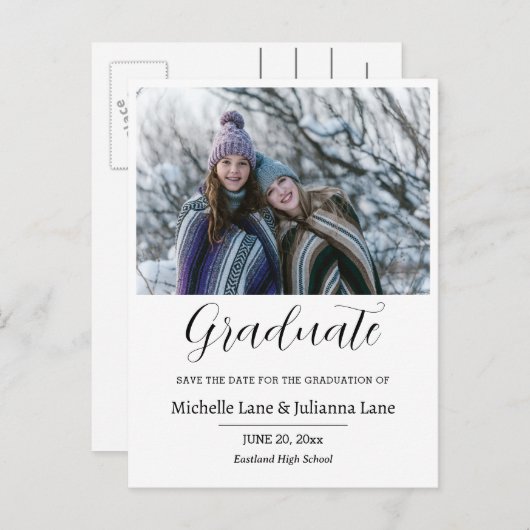 Dubbel Afstuderen De datumfoto opslaan Briefkaart (Voorkant / Achterkant)