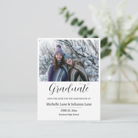 Dubbel Afstuderen De datumfoto opslaan Briefkaart (Staand voorkant)