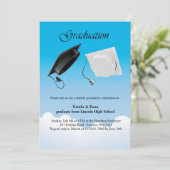 Dubbel Afstuderen Pet Toss Invitation Kaart (Staand voorkant)