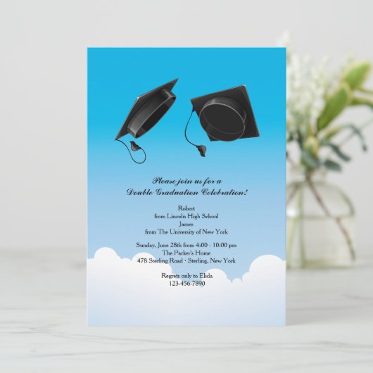 Dubbel Afstuderen Pet Toss Verticaal Zwart Kaart (Staand voorkant)