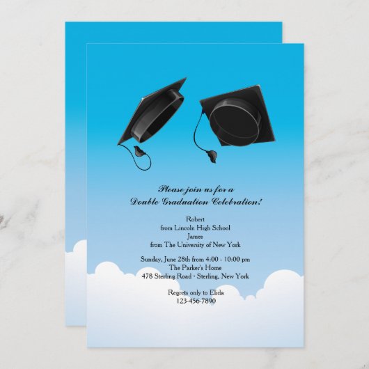 Dubbel Afstuderen Pet Toss Verticaal Zwart Kaart (Voorkant / Achterkant)