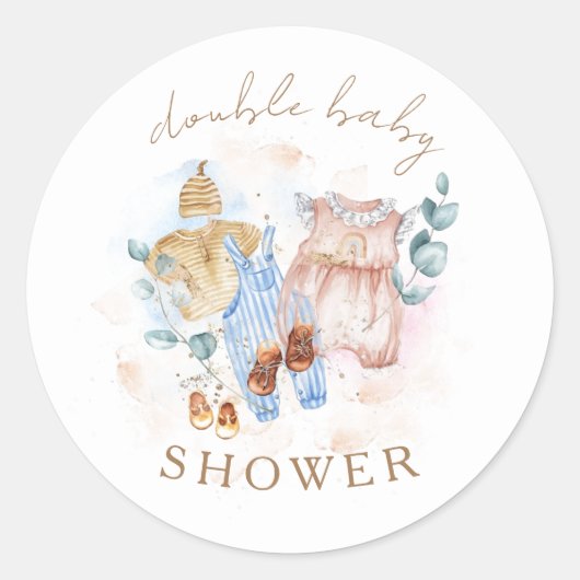 Dubbel Baby shower Schattige Modern Baby shower Ronde Sticker (Voorkant)