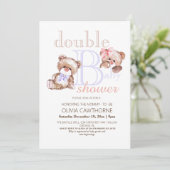 Dubbel Baby shower Twee Beren Meisje en Jongen Kaart (Staand voorkant)