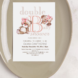 Dubbel Baby shower Twee Beren Meisjes Kaart