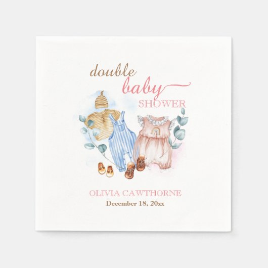 Dubbel Baby shower Waterverf Roze Blauw Servet (Voorkant)