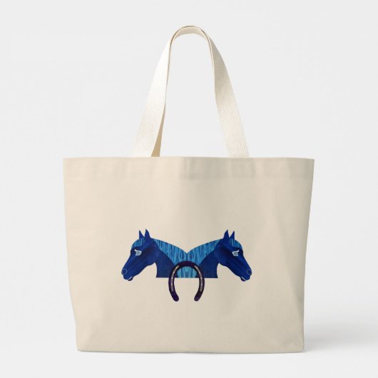 Dubbel blauw paard en een Hoefijzer Grote Tote Bag (Achterkant)