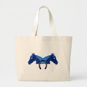 Dubbel blauw paard en een Hoefijzer Grote Tote Bag