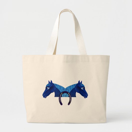 Dubbel blauw paard en een Hoefijzer Grote Tote Bag (Voorkant)