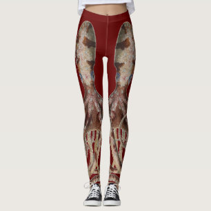 Dubbel blauwe ring octopus op bloedrode Leggings
