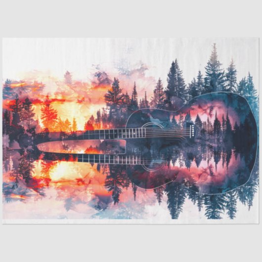 Dubbel blootgesteld Gitaar Forest Decoupage Tissue Tissuepapier (Voorkant)